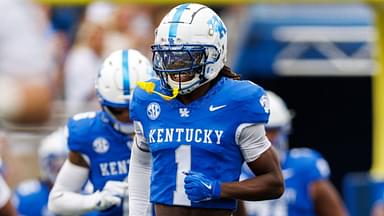 Sep 21, 2024; Lexington, Kentucky, USA; Kentucky Wildcats defensive back Maxwell Hairston (1) runs onto the field before the game against the Ohio Bobcats at Kroger Field.