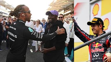 will.i.am and Lewis Hamilton (L), Sebastian Vettel (R)