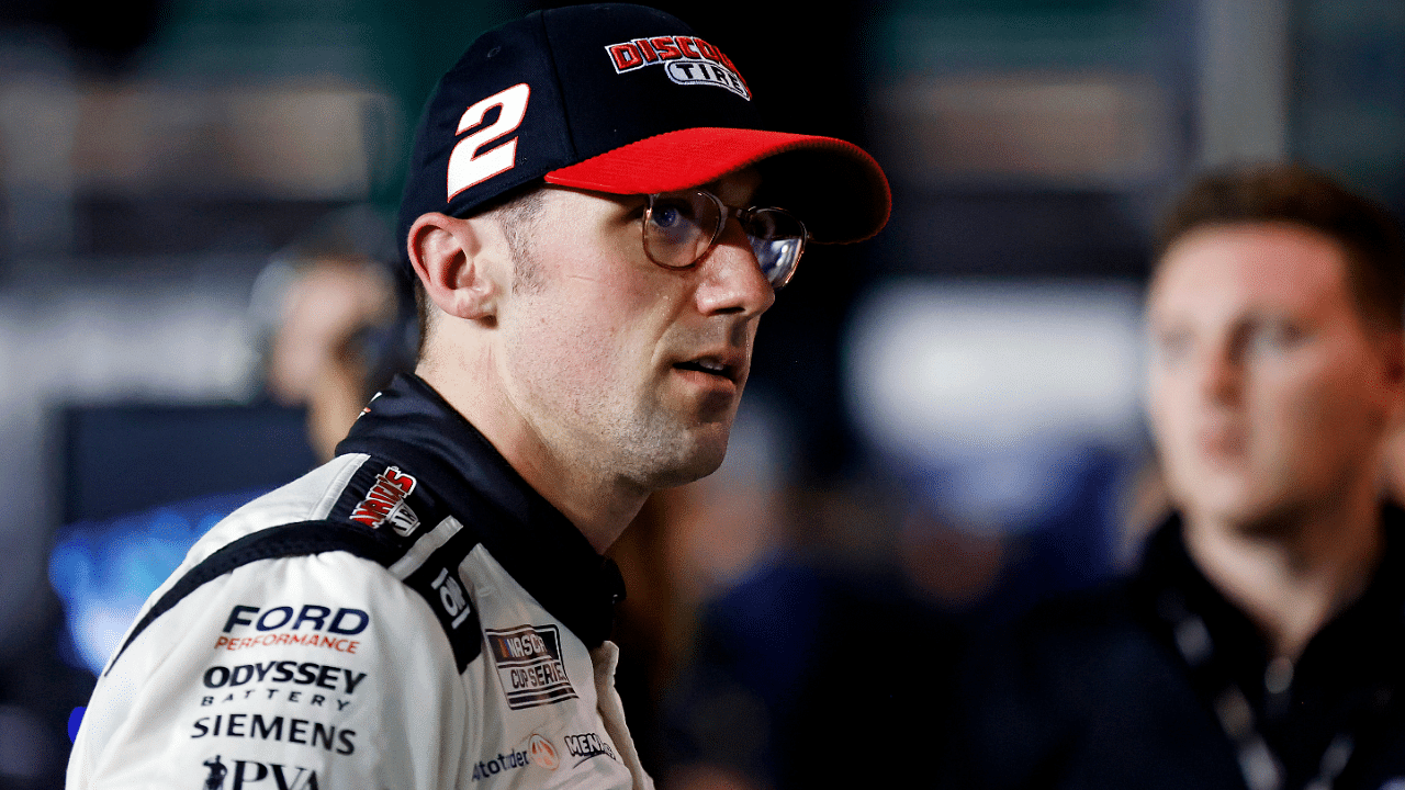 Feb 12, 2025; Daytona Beach, Florida, USA; NASCAR Cup Series driver Austin Cindric (2) during qualifying for the Daytona 500 at Daytona International Speedway. Mandatory Credit: Peter Casey-Imagn Images