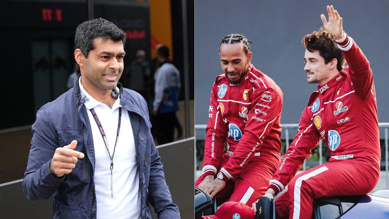 Karun Chandhok (L), Lewis Hamilton and Charles Leclerc (R)