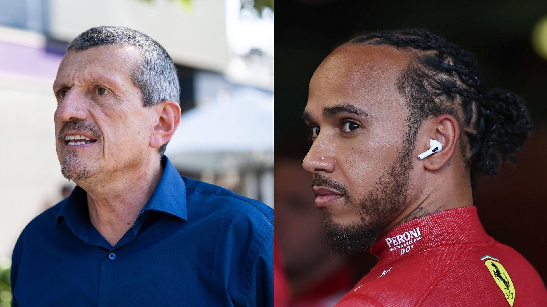 Guenther Steiner (L) and Lewis Hamilton (R)