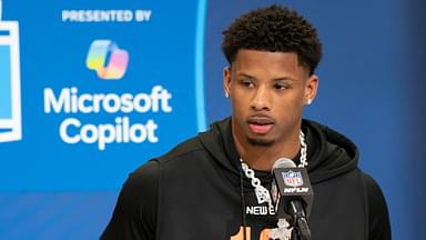 Texas wideout Matthew Golden (WO16) speaks during a press conference at Feb 28, 2025; Indianapolis, IN, USA; during the 2025 NFL Combine at Indiana Convention Center.