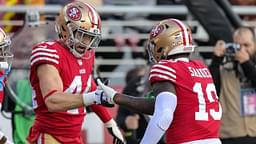 Dec 4, 2022; Santa Clara, California, USA; San Francisco 49ers fullback Kyle Juszczyk (44) celebrates with wide receiver Deebo Samuel (19) after scoring a touchdown during the first quarter against the Miami Dolphins at Levi's Stadium.