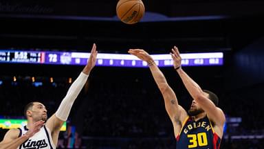 Golden State Warriors guard Stephen Curry (30) shoots over Sacramento Kings guard Zach LaVine (8) during the third quarter at Chase Center.