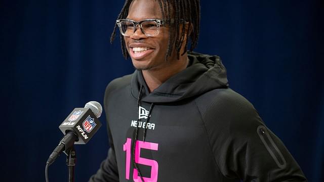 Colorado defensive back Travis Hunter (DB15) during the 2025 NFL Combine at Lucas Oil Stadium.