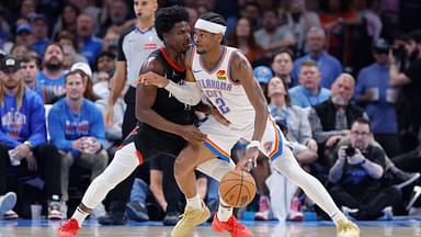 Mar 3, 2025; Oklahoma City, Oklahoma, USA; Oklahoma City Thunder guard Shai Gilgeous-Alexander (2) drives to the baskets against Houston Rockets guard Aaron Holiday (0) during the second half at Paycom Center. Mandatory Credit: Alonzo Adams-Imagn Images