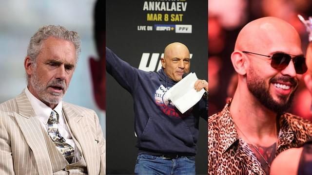 Jordan Peterson (L), Joe Rogan (C), Andrew Tate (R)