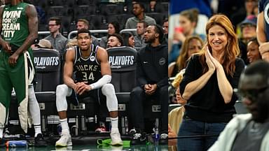 Giannis Antetokounmpo (L), Rachel Nichols (R)
