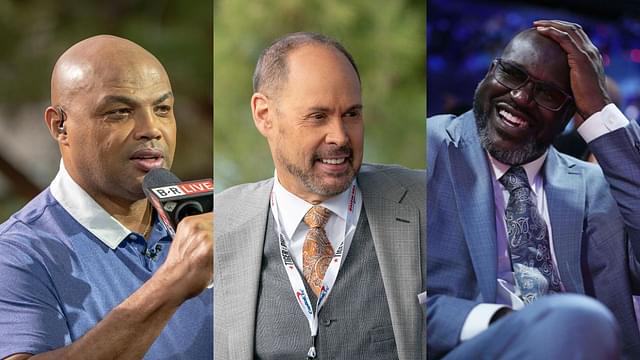 Charles Barkley(L), Ernie Johnson(Center), Shaquille O'Neal(R)