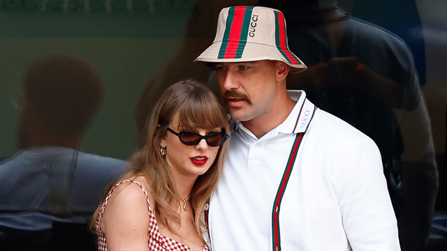 Sep 8, 2024; Flushing, NY, USA; Recording artist Taylor Swift and Kansas City Chiefs tight end Travis Kelce look on in the men’s singles final of the 2024 U.S. Open tennis tournament at USTA Billie Jean King National Tennis Center. Mandatory Credit: Mike Frey-Imagn Images