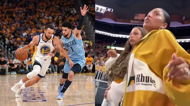 (L) Stephen Curry and Scotty Pippen Jr (R) Riley Curry and Ayesha Curry
