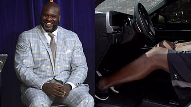 Shaq shows off leg space in his new Cadillac