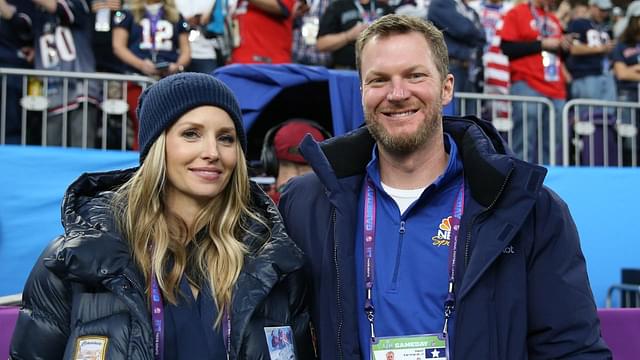 Dale Earnhardt, Jr. and wife Amy Reimann in attendance before Super Bowl LII between the Philadelphia Eagles and the New England Patriots at U.S. Bank Stadium.