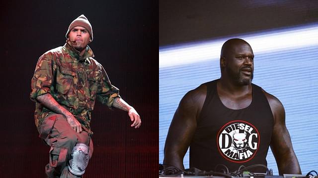 Chris Brown (L), Shaquille O'Neal (R)