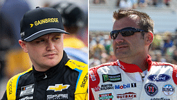 (L-R) NASCAR Cup Series driver Justin Haley and his crew chief Rodney Childers