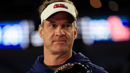 Mississippi Rebels head coach Lane Kiffin is interviewed after the game while holding the Ash Verlander Champions Trophy of the TaxSlayer Gator Bowl Thursday, Jan. 2, 2025 at EverBank Stadium in Jacksonville, Fla. Ole Miss defeated Duke 52-20. [Corey Perrine/Florida Times-Union]