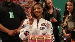 Chicago Sky forward Angel Reese poses for photos after the Sprite Jam Fest at Barclay's Center