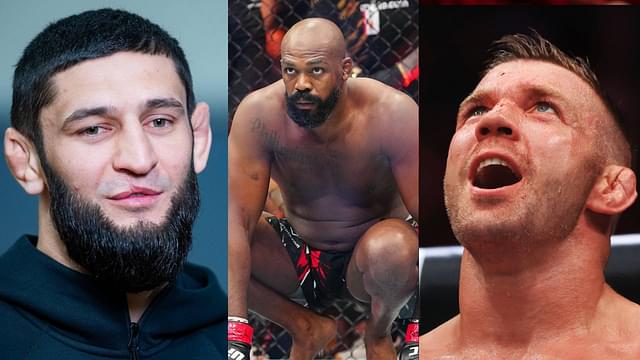 Khamzat Chimaev (L), Jon Jones (C), Dricus du Plessis (R)