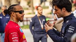 Lewis Hamilton UK, Scuderia Ferrari HP 44 left and his predecessor at Ferrari, Carlos Sainz jr ESP, Atlassian Williams Racing 55 BHR, Formula 1 World Championship, Formula 1 testing, Bahrain international Circuit, 28 02 2025