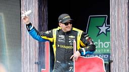 NASCAR Cup Series driver Michael McDowell (71) walks out onto the stage for driver introductions before the EchoPark Automotive Grand Prix at Circuit of the Americas.
