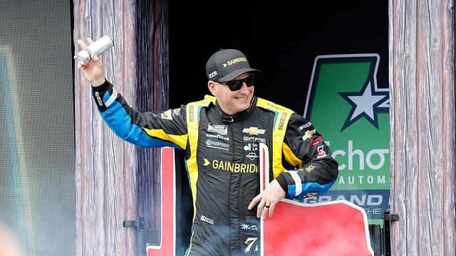 NASCAR Cup Series driver Michael McDowell (71) walks out onto the stage for driver introductions before the EchoPark Automotive Grand Prix at Circuit of the Americas.