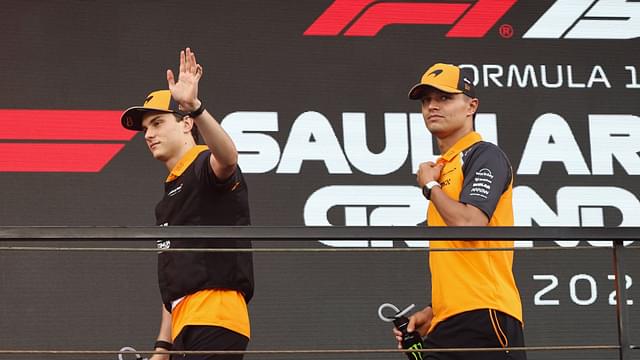 F1 Saudi Arabian Grand Prix 2025 Oscar Piastri and Lando Norris of McLaren at drivers parade ahead of the Formula 1 Saudi Arabian Grand Prix at Jeddah Corniche Circuit in Jeddah, Saudi Arabia on April 20, 2025
