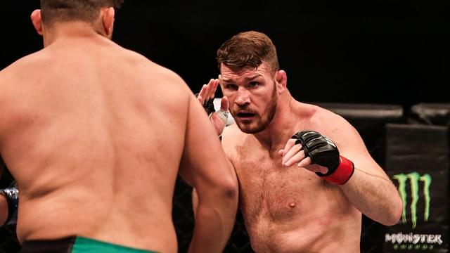 British mixed martial artist and actor Michael Bisping reacts as he competes against American mixed martial artist Kelvin Gastelum during the 2017 UFC Fight Night Shanghai