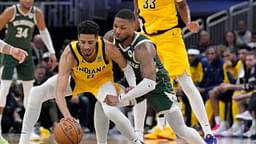 Milwaukee Bucks guard Damian Lillard (0) defends against Indiana Pacers guard Tyrese Haliburton (0) in the second half during game three of first round for the 2024 NBA Playoffs at Fiserv Forum.