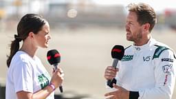 Sebastian Vettel is interviewed by F1 Presenter Laura Winter in the RACE4WOMEN CHALLENGE ME event during previews ahead of the F1 Grand Prix of Saudi Arabia at Jeddah Corniche Circuit