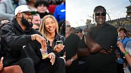 LeBron and Savannah James (L) and Micheal Jordan (R)
