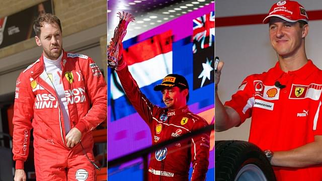 Sebastian Vettel(L), Charles Leclerc(C) and Michael Schumacher(R)