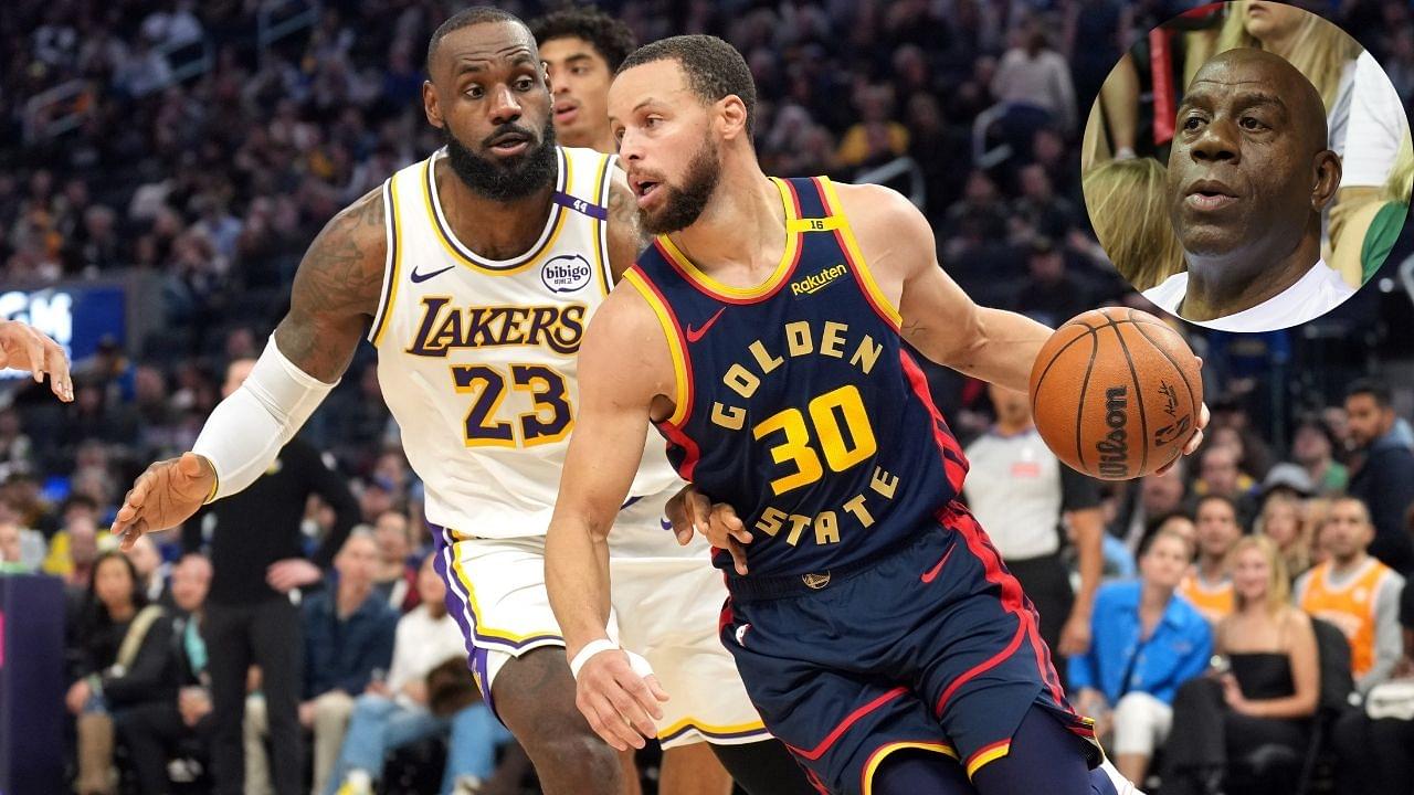 LeBron James (L), Steph Curry (L), Magic Johnson (R); Credit - USA TODAY Sports