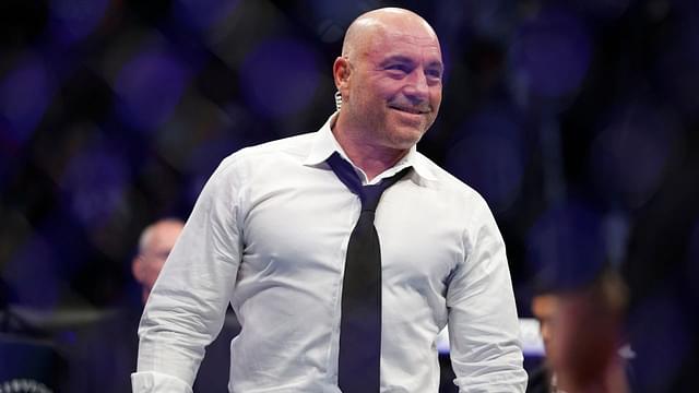 ; Joe Rogan after the fight between Amir Albazi (red gloves) and Francisco Figueiredo (blue gloves) during UFC 278 at Vivint Arena.