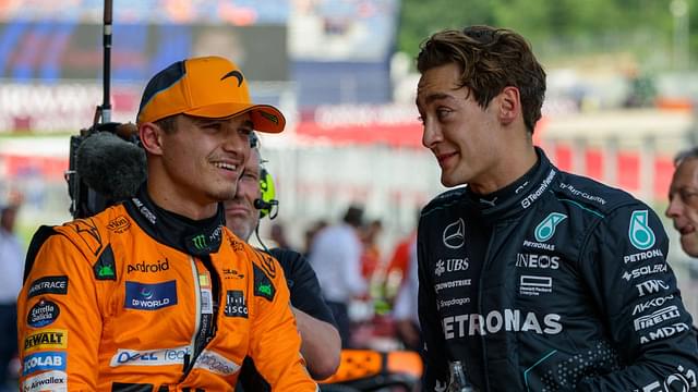 4 Lando Norris gbr McLaren F1 Team McLaren gbr MCL38 Mercedes 63 George Russell gbr Mercedes AMG Petronas Formula One team deu Mercedes W15, during the 2024 Formula One Austrian Grand Prix
