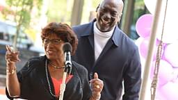 Michael Jordan and his mother Deloris Jordan talk to the crowd outside of The Michael Jordan Family Medical Clinic led by Novant Health. Both were taking part in a ribbon cutting ceremony for the new clinic opening off of Greenfield Street