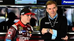 Jeff Gordon talks to with his former crew chief Ray Evernham during practice for the Daytona 500 at Daytona International Speedway.