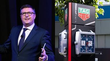David Croft (L), Tag Heuer branding at F1's Australian GP (R)