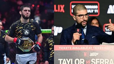 Islam Makhachev (L), Ariel Helwani (R)