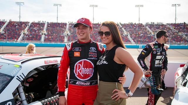 Christopher Bell (left) with fiance Morgan Kemenah during the Desert Diamond Casino West Valley 200 at ISM Raceway.