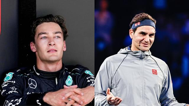 George Russell (L) and Roger Federer (R)