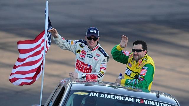 Dale Earnhardt Jr (left) and Tony Stewart prior to the Subway Fresh Fit 500 at Phoenix International Raceway