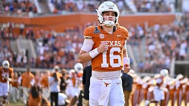 Texas Longhorns quarterback Arch Manning (16) takes the field before the game between the Texas Longhorns and the Clemson Tigers in the CFP National Playoff First Round at Darrell K Royal-Texas Memorial Stadium.