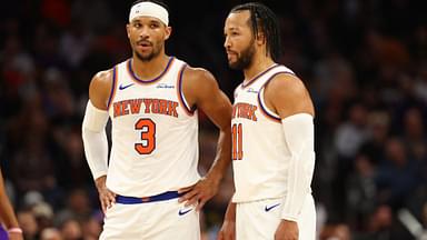 Nov 20, 2024; Phoenix, Arizona, USA; New York Knicks guard Josh Hart (3) and guard Jalen Brunson (11) against the Phoenix Suns at Footprint Center