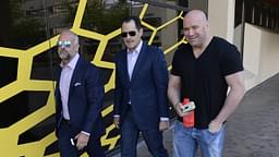 From left , UFC executives Lorenzo Fertitta, Lawrence Epstein, and Dana White, walk out of the offices of Vincent Ward,, n Downtown Albuquerque on a fact finding trip to investigate the incident involving UFC Champion Jon Jones