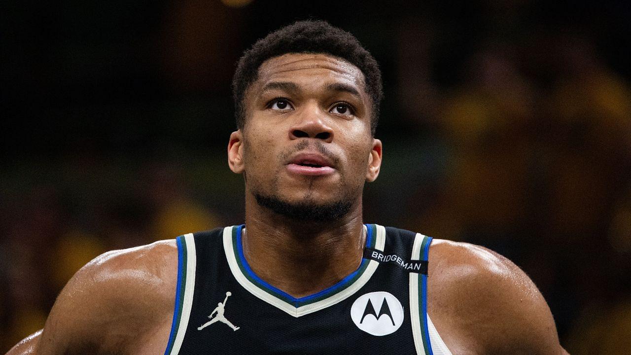 Milwaukee Bucks forward Giannis Antetokounmpo (34) during game five of the first round for the 2024 NBA Playoffs against the Indiana Pacers at Gainbridge Fieldhouse.