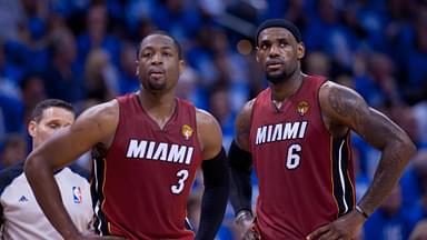 OKLAHOMA CITY, June 12, 2012 -- Miami Heat s Dwyane Wade (R) and his teammate LeBron James react during Game 1 against Oklahoma City Thunder