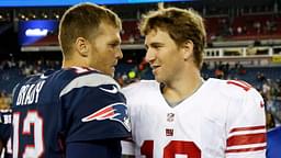 New England Patriots quarterback Tom Brady (12) and New York Giants quarterback Eli Manning (10) meet on the field after the game Gillette Stadium. The Patriots defeated the Giants 28-20.