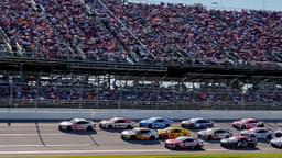 NASCAR Cup Series driver Ross Chastain (1) leads going into turn one at Talladega Superspeedway.
