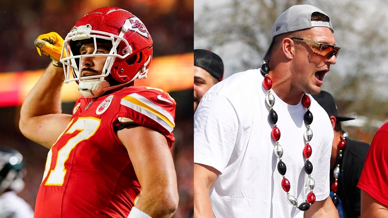 Travis Kelce (L) and Rob Gronkowski (R)