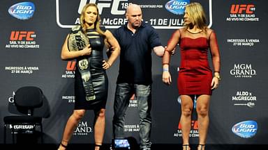 UFC President Dana White, Ronda Rousey and Bethe Correia during Weighing UFC RIO held in Maracanazinho.